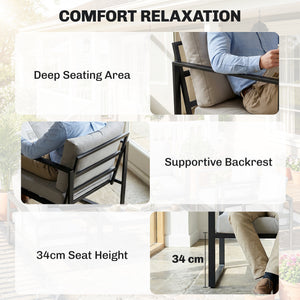Outdoor Garden Furniture Set, 4 Piece Patio Furniture with Slatted Table, Loveseat and Armchairs, Indoor Outdoor Balcony Patio Conservatory Set with Metal Frame and Cushions, Grey
