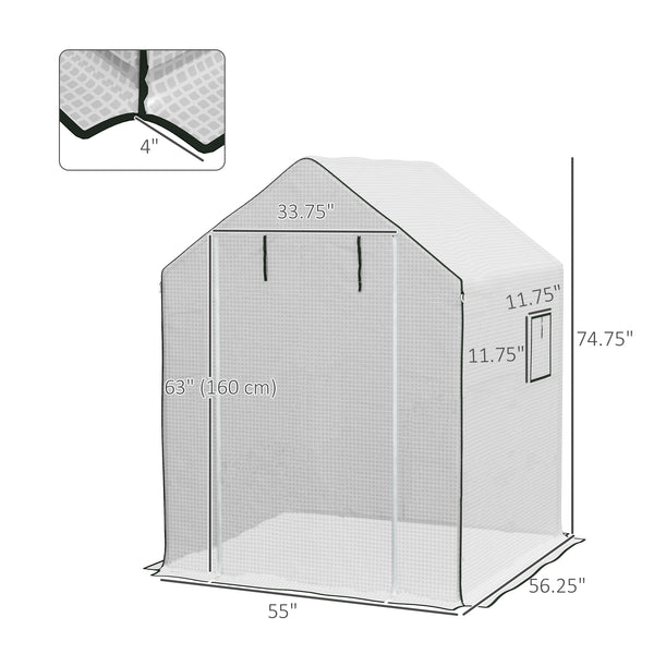 Outsunny Walk-in Greenhouse Replacement Cover for Model 01-0472 with Roll-up Door and Mesh Windows, 55"x56.25"x74.75" Reinforced Anti-Tear PE Hot House Cover (Frame Not Included), White