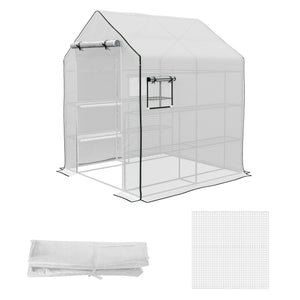 Outsunny Walk-in Greenhouse Replacement Cover for Model 01-0472 with Roll-up Door and Mesh Windows, 55"x56.25"x74.75" Reinforced Anti-Tear PE Hot House Cover (Frame Not Included), White