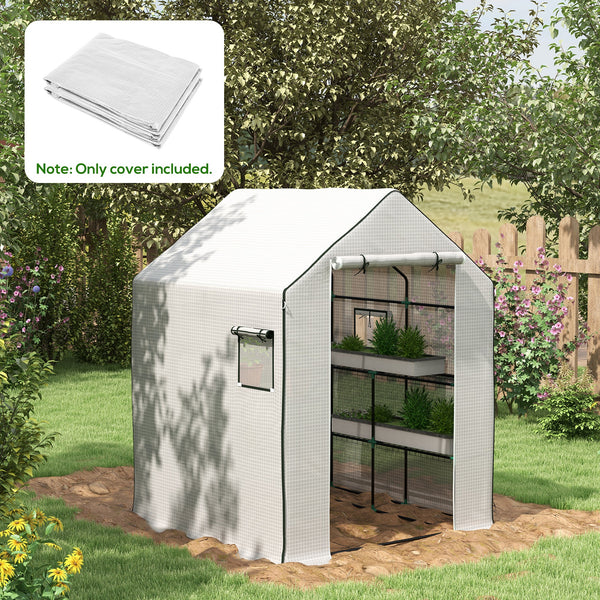 Outsunny Walk-in Greenhouse Replacement Cover for Model 01-0472 with Roll-up Door and Mesh Windows, 55"x56.25"x74.75" Reinforced Anti-Tear PE Hot House Cover (Frame Not Included), White