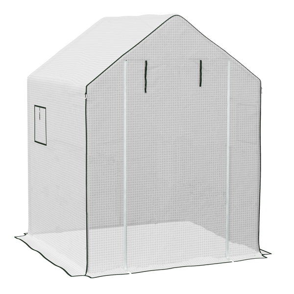 Outsunny Walk-in Greenhouse Replacement Cover for Model 01-0472 with Roll-up Door and Mesh Windows, 55"x56.25"x74.75" Reinforced Anti-Tear PE Hot House Cover (Frame Not Included), White