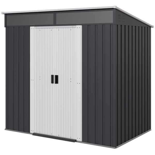 6.5' x 4' Outdoor Storage Shed with Foundation Kit, Lockable Metal Garden Tool Storage House Organizer with Sliding Doors and Vents for Backyard, Patio, Lawn, Grey