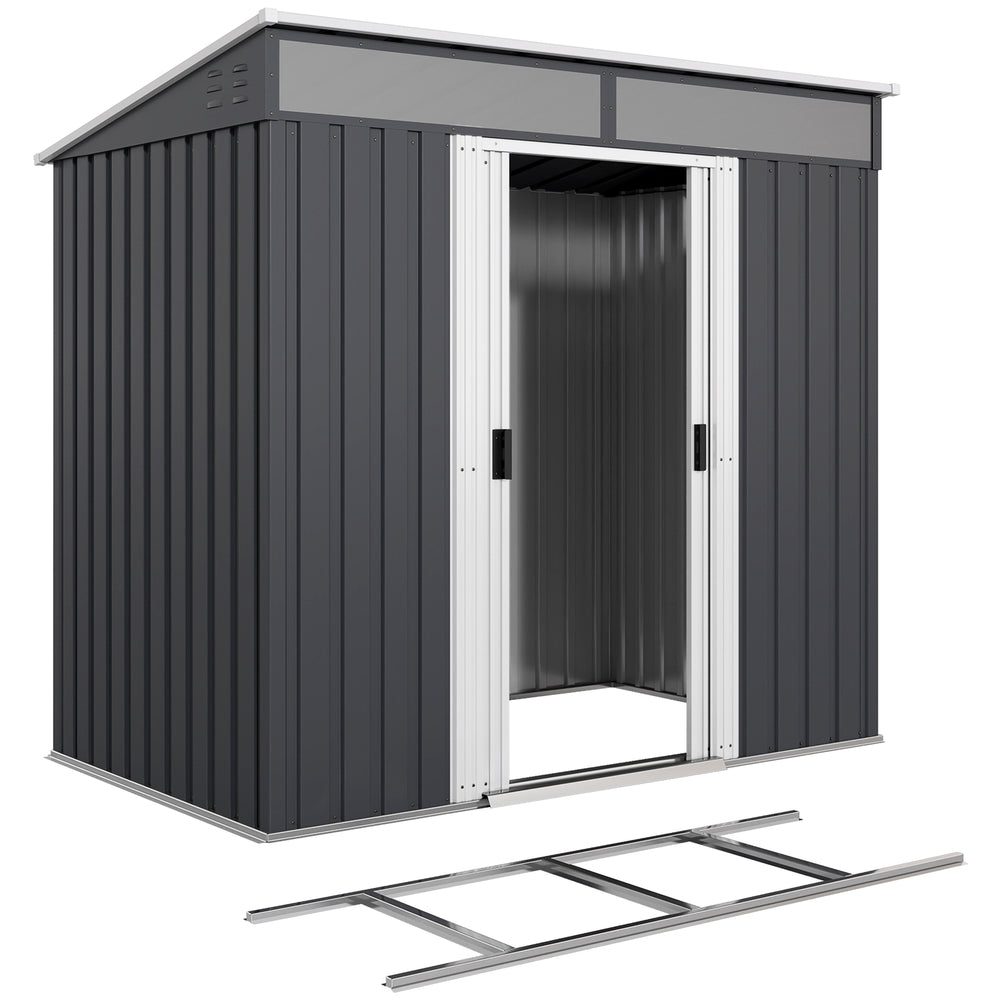 6.5' x 4' Outdoor Storage Shed with Foundation Kit, Lockable Metal Garden Tool Storage House Organizer with Sliding Doors and Vents for Backyard, Patio, Lawn, Grey