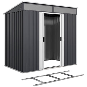 6.5' x 4' Outdoor Storage Shed with Foundation Kit, Lockable Metal Garden Tool Storage House Organizer with Sliding Doors and Vents for Backyard, Patio, Lawn, Grey