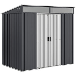 6.5' x 4' Outdoor Storage Shed with Foundation Kit, Lockable Metal Garden Tool Storage House Organizer with Sliding Doors and Vents for Backyard, Patio, Lawn, Grey