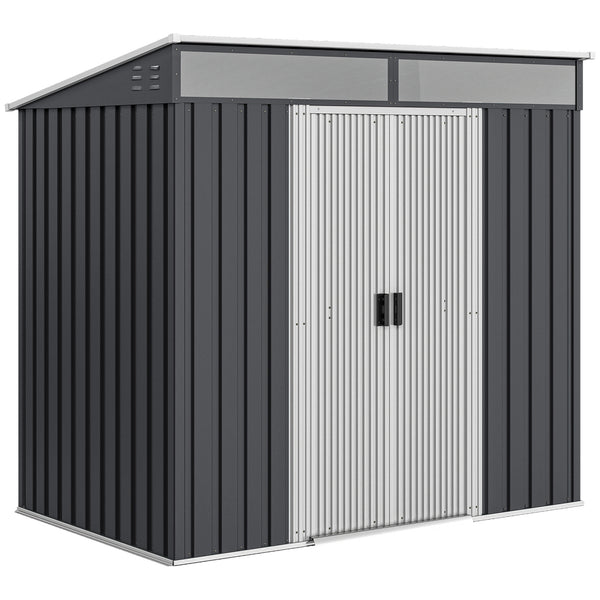 6.5' x 4' Outdoor Storage Shed with Foundation Kit, Lockable Metal Garden Tool Storage House Organizer with Sliding Doors and Vents for Backyard, Patio, Lawn, Grey