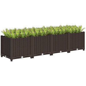 Outsunny 5 x 1 x 1 ft Raised Garden Bed, Indoor Outdoor Plastic Planter Box with Drainage Holes for Vegetables, Herbs, Flowers & Succulents, Brown