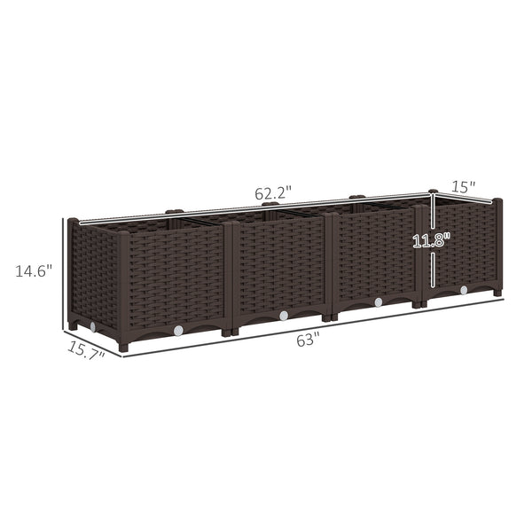 Outsunny 5 x 1 x 1 ft Raised Garden Bed, Indoor Outdoor Plastic Planter Box with Drainage Holes for Vegetables, Herbs, Flowers & Succulents, Brown