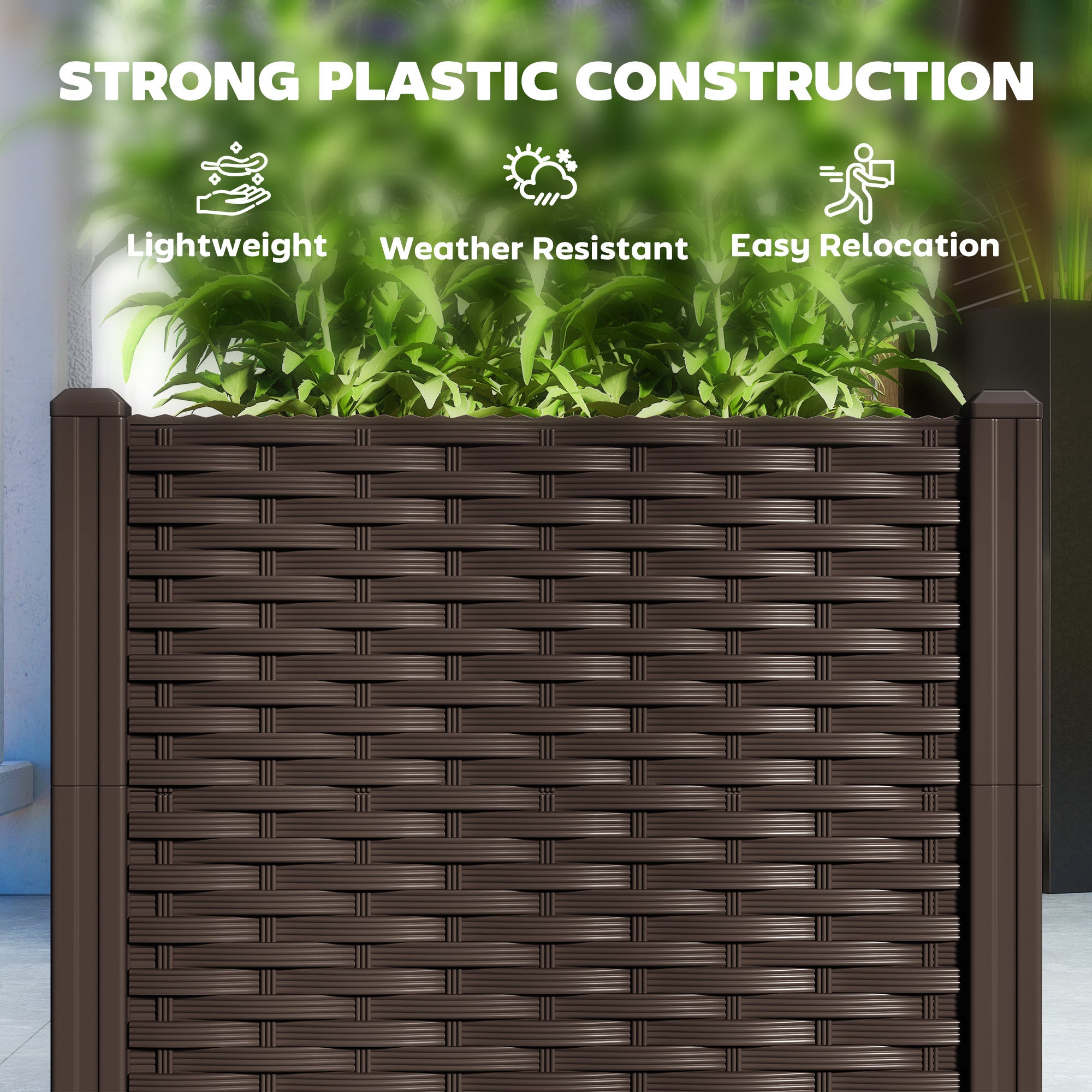 plastic patio planter boxes Outsunny 63" x 15.7" x 14.6" Plastic Raised Garden Bed with Drainage Holes, Brown