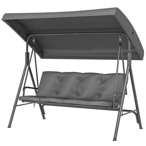 3 Seater Garden Swing Chair, Patio Rocking Bench with Tilting Canopy, Removable Cushion and Steel Frame, Dark Grey