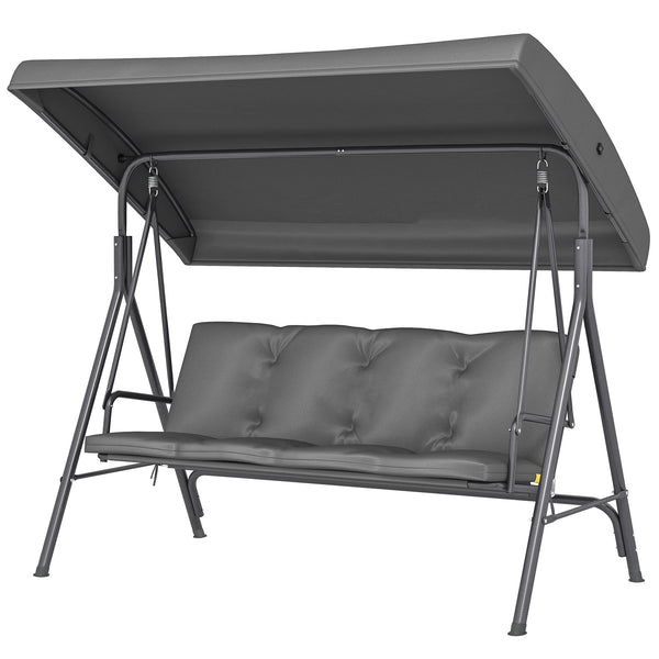 3 Seater Garden Swing Chair, Patio Rocking Bench with Tilting Canopy, Removable Cushion and Steel Frame, Dark Grey