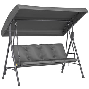 3 Seater Garden Swing Chair, Patio Rocking Bench with Tilting Canopy, Removable Cushion and Steel Frame, Dark Grey