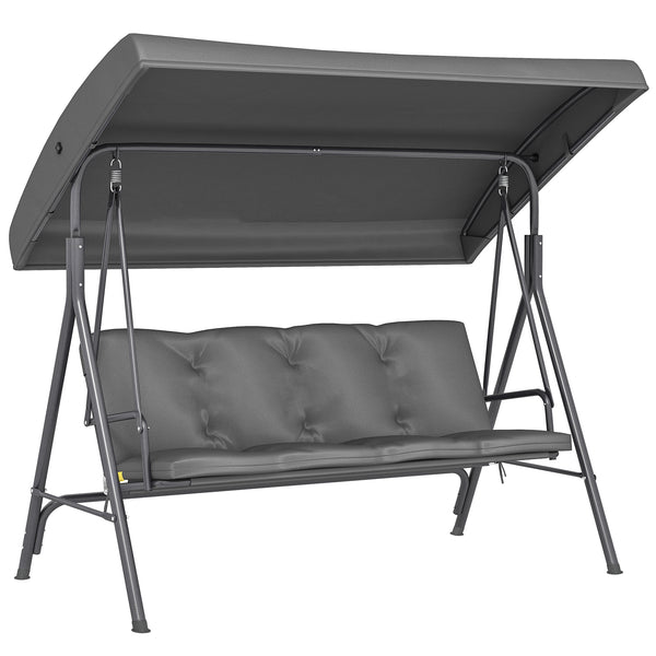 3 Seater Garden Swing Chair, Patio Rocking Bench with Tilting Canopy, Removable Cushion and Steel Frame, Dark Grey