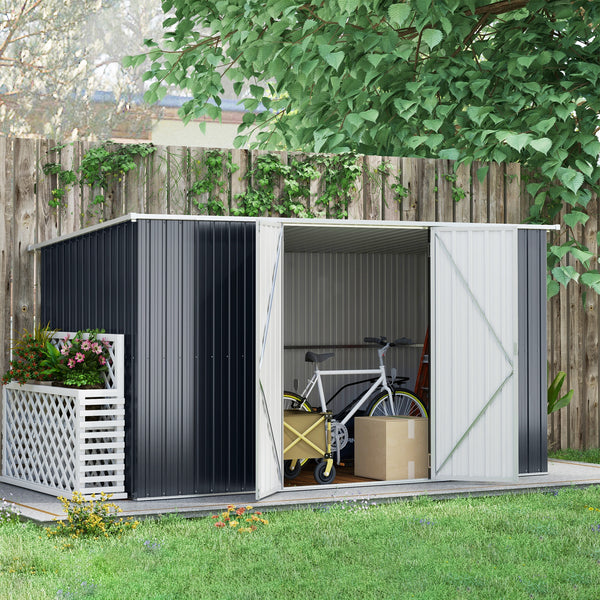 Outsunny 11' x 6' Outdoor Storage Shed, Galvanized Metal Utility Garden Tool House, Lockable Door for Backyard, Bike, Patio, Garage, Lawn, Cold Gray