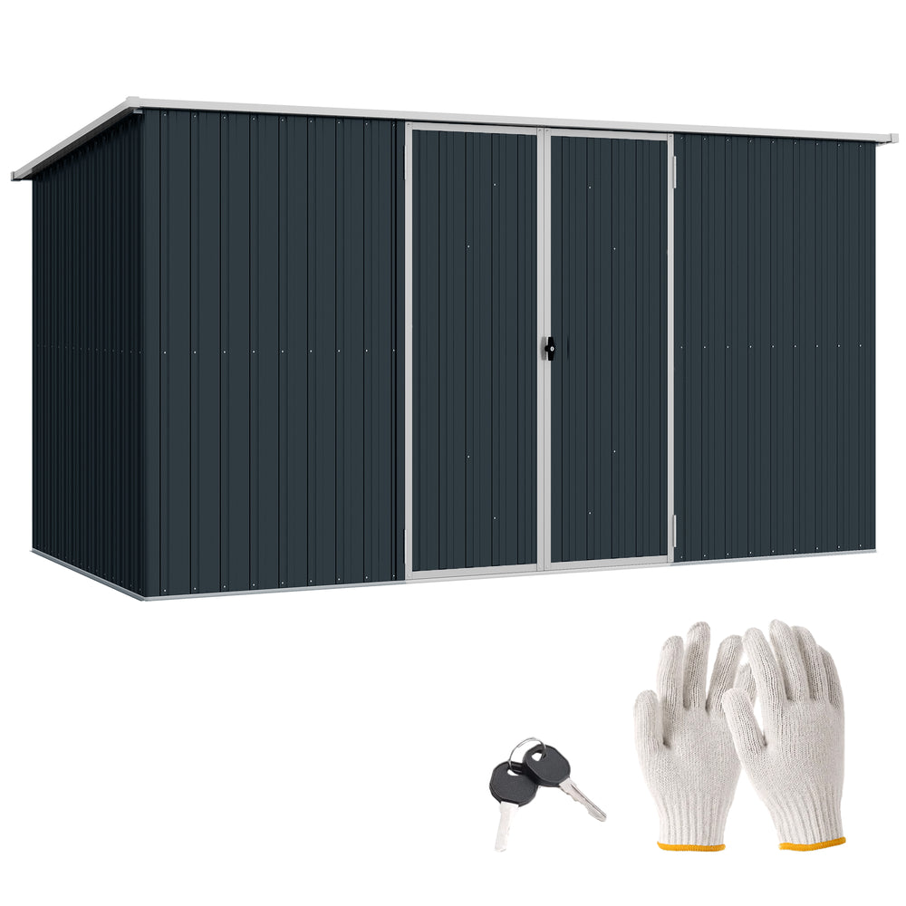 Outsunny 11' x 6' Outdoor Storage Shed, Galvanized Metal Utility Garden Tool House, Lockable Door for Backyard, Bike, Patio, Garage, Lawn, Cold Gray