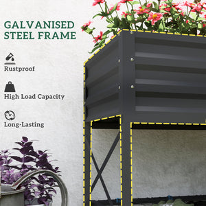 Outsunny Raised Garden Bed with Galvanized Steel Frame, Storage Shelf and Bed Liner, Elevated Planter Box with Legs for Vegetables, Flowers, Herbs, Dark Gray