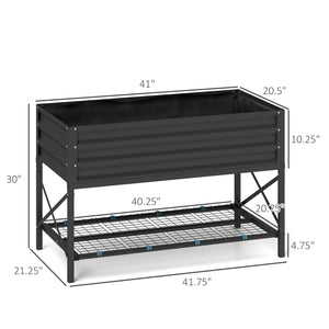 Outsunny Raised Garden Bed with Galvanized Steel Frame, Storage Shelf and Bed Liner, Elevated Planter Box with Legs for Vegetables, Flowers, Herbs, Dark Gray