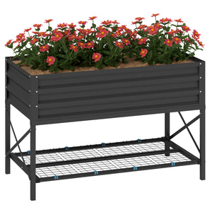 Outsunny Raised Garden Bed with Galvanized Steel Frame, Storage Shelf and Bed Liner, Elevated Planter Box with Legs for Vegetables, Flowers, Herbs, Dark Gray