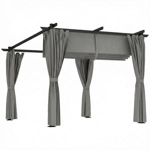 3 x 3(m) Metal Pergola with Retractable Roof and Sidewalls, Garden Gazebo UPF30+ Sun Shade Shelter for Outdoor, Patio, Deck, Light Grey