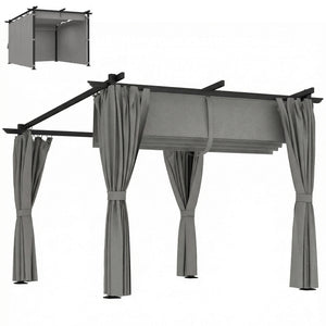 3 x 3(m) Metal Pergola with Retractable Roof and Sidewalls, Garden Gazebo UPF30+ Sun Shade Shelter for Outdoor, Patio, Deck, Light Grey