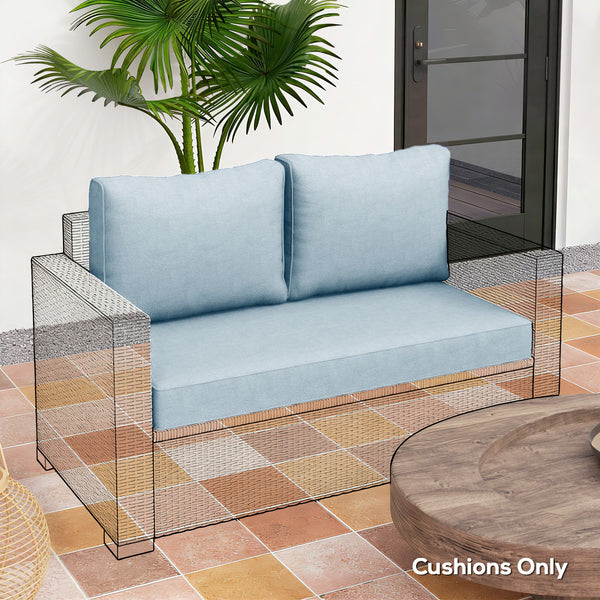 2 Seater Outdoor Seat Cushions with Backrest, Loveseat Double Sofa Outdoor Furniture Cushions, Fade-Resistant Replacement Patio Cushions for Indoor and Outdoor, Light Blue