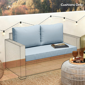 2 Seater Outdoor Seat Cushions with Backrest, Loveseat Double Sofa Outdoor Furniture Cushions, Fade-Resistant Replacement Patio Cushions for Indoor and Outdoor, Light Blue
