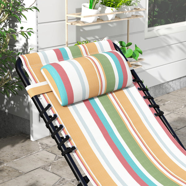 Folding Chaise Lounge Chair Set of 2, Patio Sun Tanning Chair, Outdoor Chaise Lounger with 4-Position Reclining Back, Breathable Mesh Seat for Beach, Poolside, Rainbow Striped