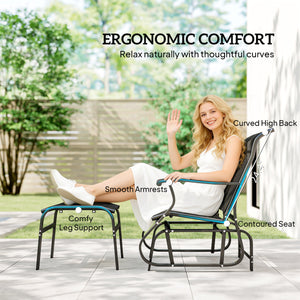 Outdoor Glider Chair with Ottoman, Patio Glider Set with 24.4" High Back, 22" Wide Seat, 2-Piece Outdoor Lounge Set with All-Weather Breathable Mesh for Porch, Garden, Backyard, Black