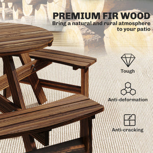 Wooden Garden Dining Set, 6 Seater Round Dining Picnic Table with Matching Bench, Garden Furniture Set with Parasol Hole for Outdoor Patio Party and Family Gatherings, Carbonized