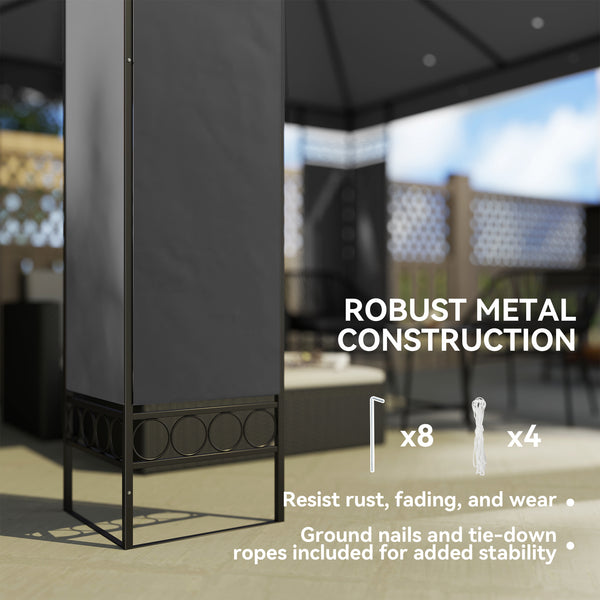 10 x 10 FT Canopy Gazebo, Double Roof Outdoor Gazebo with Screen Panels and Metal Frame, Patio Gazebo for Poolside, Garden, Deck, Backyard, Dark Grey