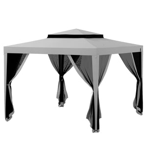 10' x 10' Canopy Tent, Party Tent with Mesh Netting and Double Tier Roof for Backyard, Garden, Patio, Outdoor, Grey