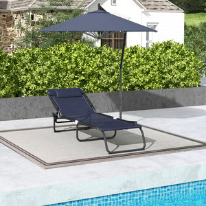 Outsunny Folding Chaise Lounge Pool Chair, Patio Sun Tanning Chair, Outdoor Lounge Chair with 4-Position Reclining Back, Breathable Mesh Seat for Beach, Yard, Patio, Dark Blue