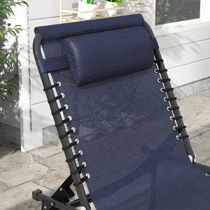 Outsunny Folding Chaise Lounge Pool Chair, Patio Sun Tanning Chair, Outdoor Lounge Chair with 4-Position Reclining Back, Breathable Mesh Seat for Beach, Yard, Patio, Dark Blue