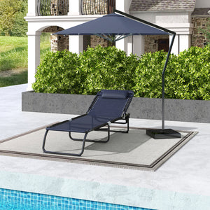 Outsunny Folding Chaise Lounge Pool Chair, Patio Sun Tanning Chair, Outdoor Lounge Chair with 4-Position Reclining Back, Breathable Mesh Seat for Beach, Yard, Patio, Dark Blue