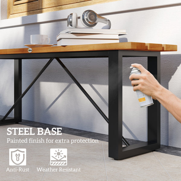 Outdoor Bench, Acacia Wood Patio Garden Bench, 47" 2-Person Backless Patio Loveseat with Slatted Seat and Metal Frame, Weather/Corrosion Resistant for Outside, Front Porch, Park, Teak