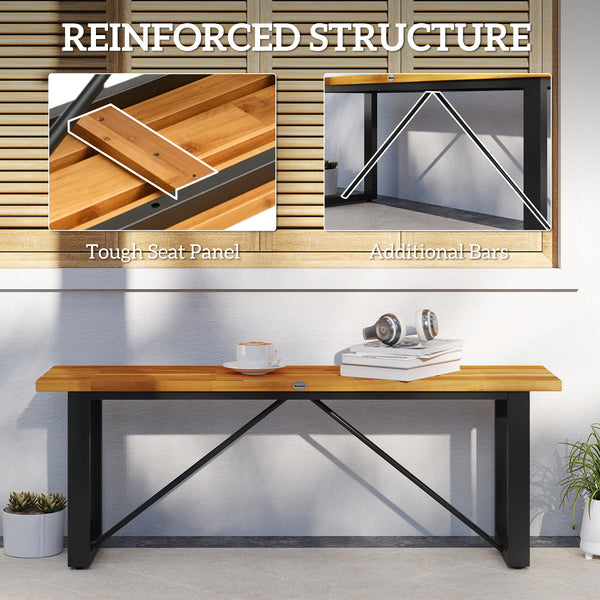 Outdoor Bench, Acacia Wood Patio Garden Bench, 47" 2-Person Backless Patio Loveseat with Slatted Seat and Metal Frame, Weather/Corrosion Resistant for Outside, Front Porch, Park, Teak