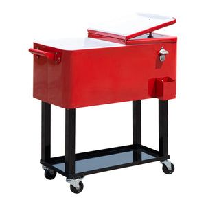 Outsunny 80 QT Rolling Cooling Bins Ice Chest on Wheels Outdoor Stand Up Drink Cooler Cart for Party, Red