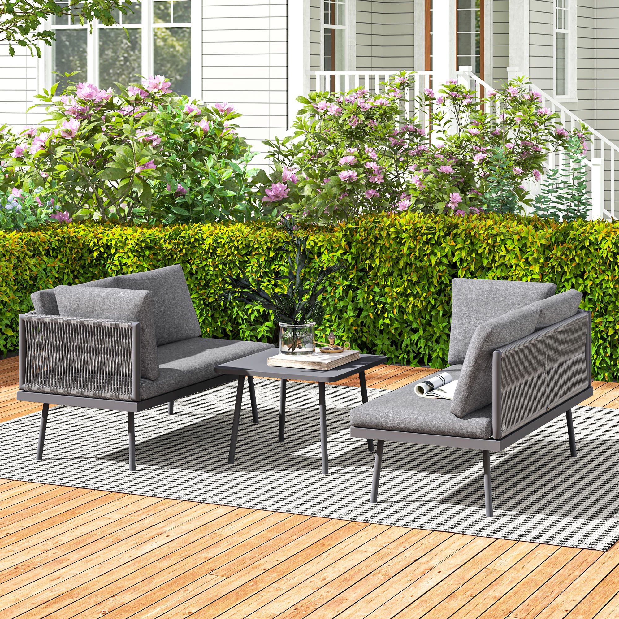 Outsunnny Pieces Wicker Patio Furniture Set, L-Shaped Outdoor