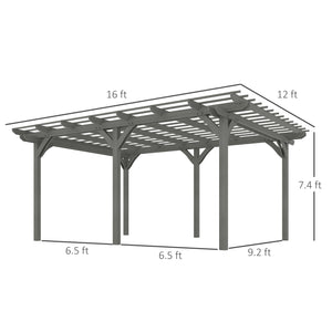 Outsunny 12' x 16' Outdoor Pergola, Wood Gazebo Grape Trellis with Stable Structure for Climbing Plant Support, Garden, Patio, Backyard, Deck, Gray