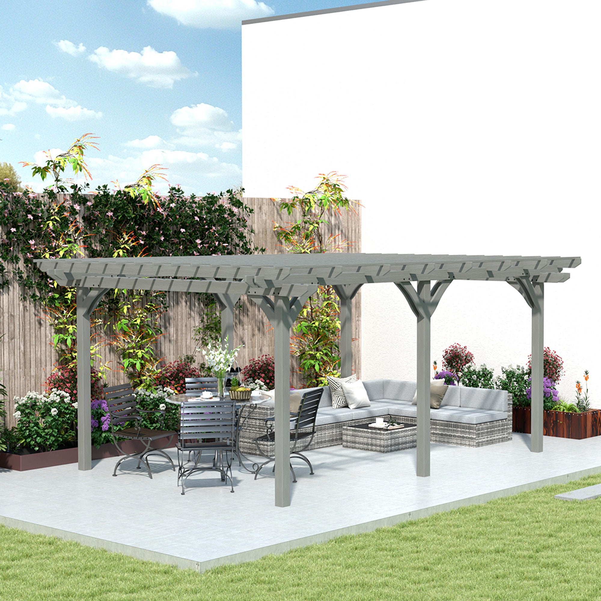 sturdy wooden trellis Outsunny 12' x 16' Outdoor Pergola, Wood Gazebo Grape Trellis with Stable Structure for Climbing Plant Support, Gray