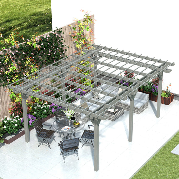 Outsunny 12' x 16' Outdoor Pergola, Wood Gazebo Grape Trellis with Stable Structure for Climbing Plant Support, Garden, Patio, Backyard, Deck, Gray