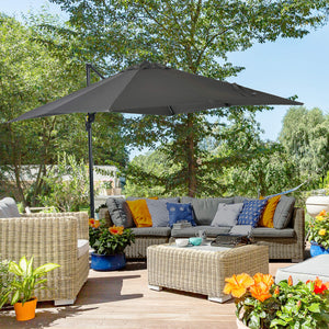 2.5 x 2.5m Patio Offset Parasol Umbrella Cantilever Hanging Aluminium Sun Shade Canopy Shelter 360° Rotation with Crank Handle and Cross Base, Grey