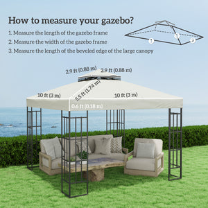 10' x 10' Gazebo Replacement Canopy Cover, 2-Tier Outdoor Gazebo Roof Replacement with Drain Holes, Water Resistant Plastic Coating, 370g/㎡, UPF30+, TOP COVER ONLY, Light Grey