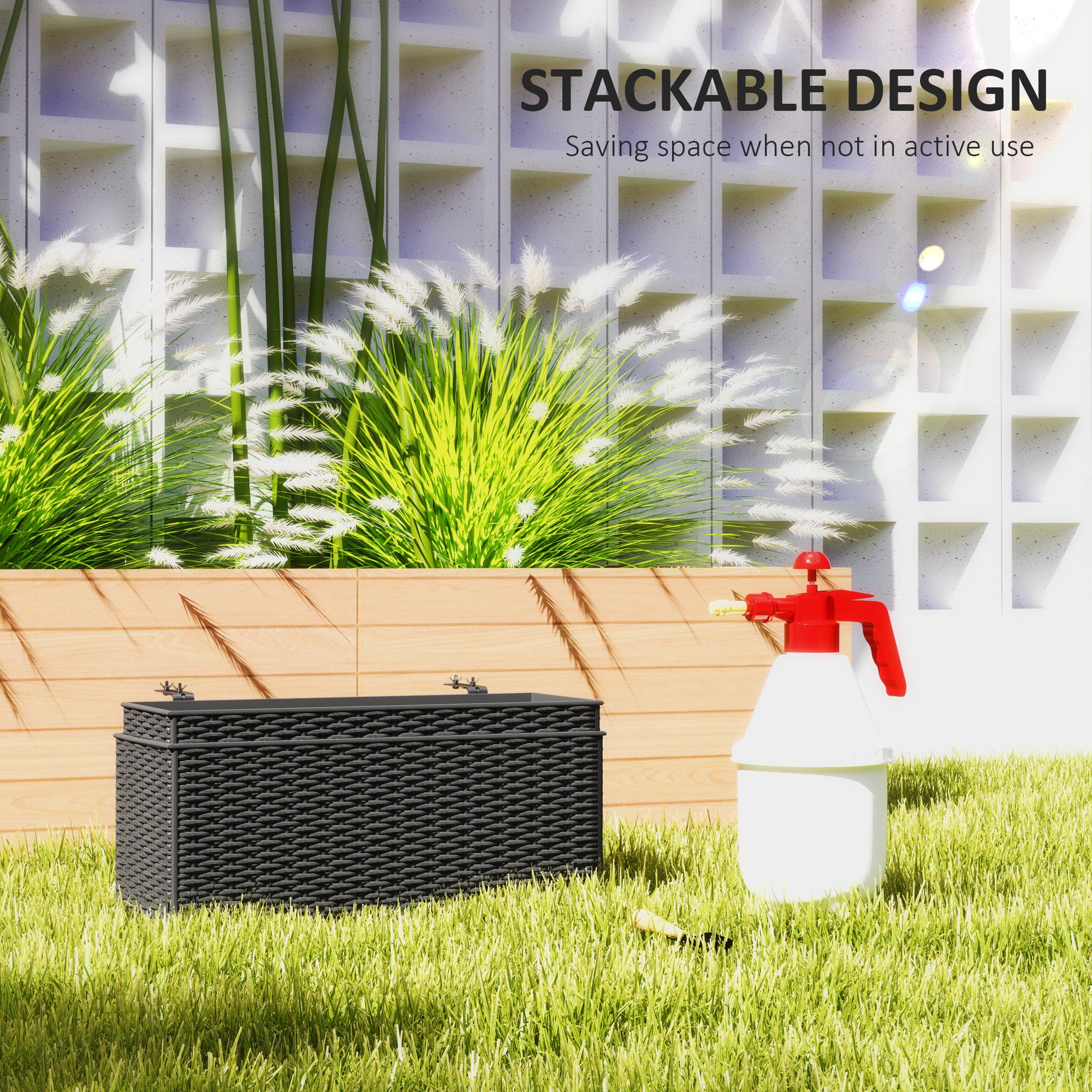 self watering rail planter boxes Outsunny Rattan Look Self-Watering Railing Planter Box Set