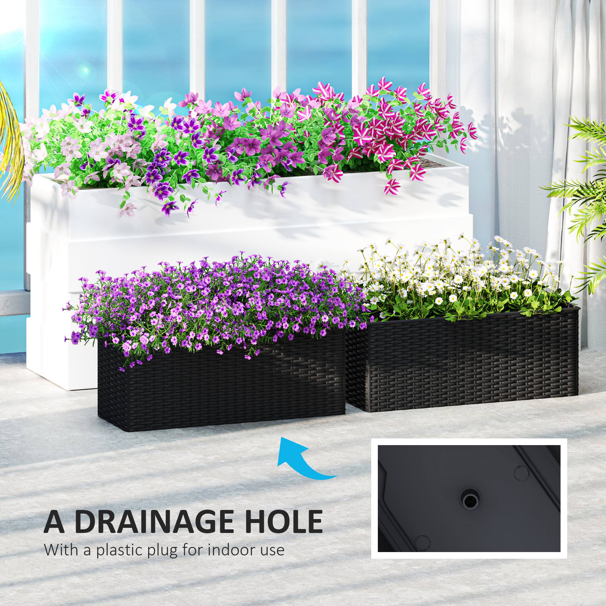 self watering railing planter Outsunny Rattan Look Self-Watering Railing Planter Box Set