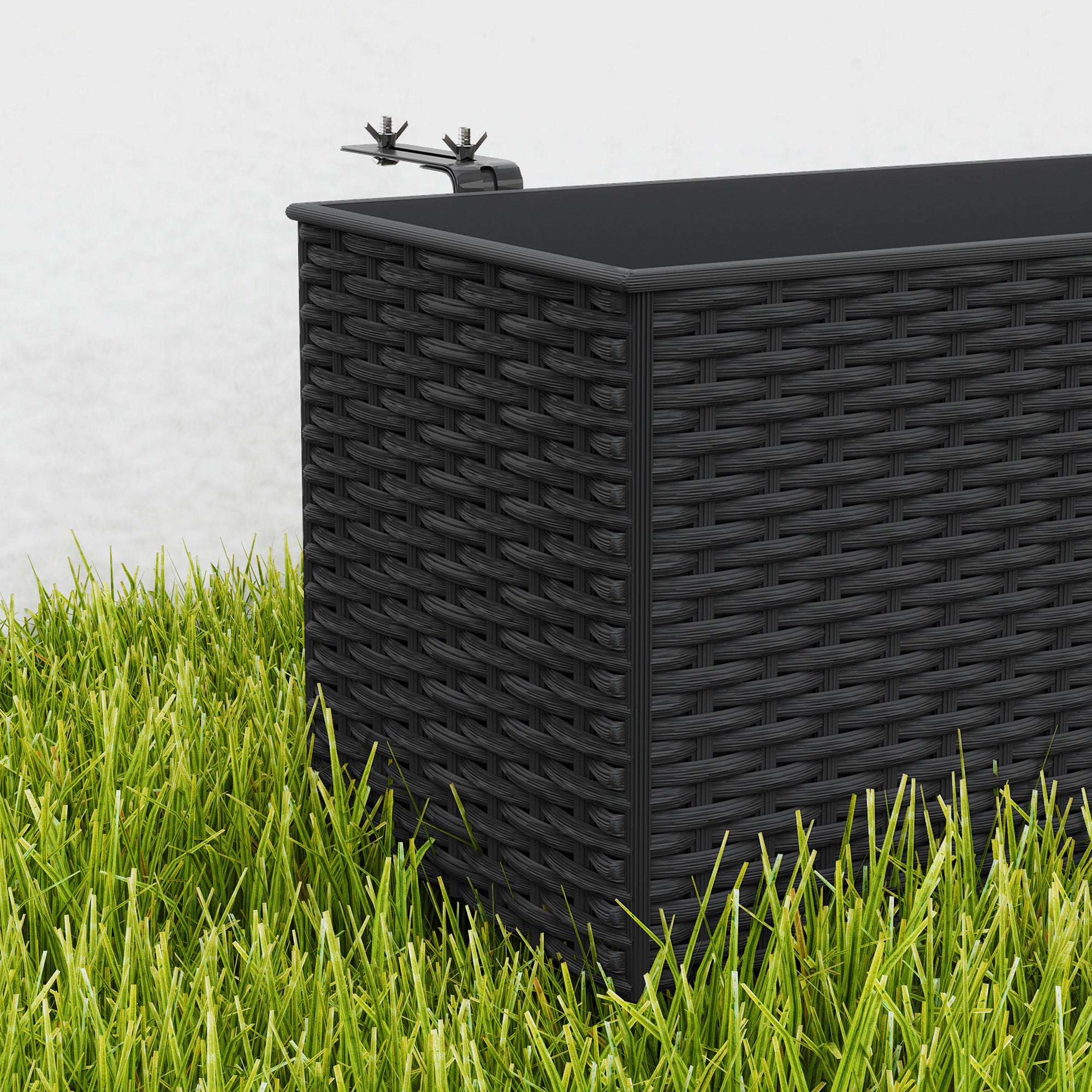 black hanging planter box Outsunny Rattan Look Self-Watering Railing Planter Box Set