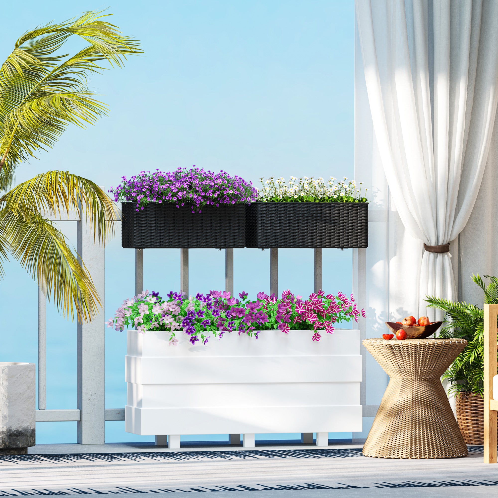 planter boxes hanging Outsunny Rattan Look Self-Watering Railing Planter Box Set