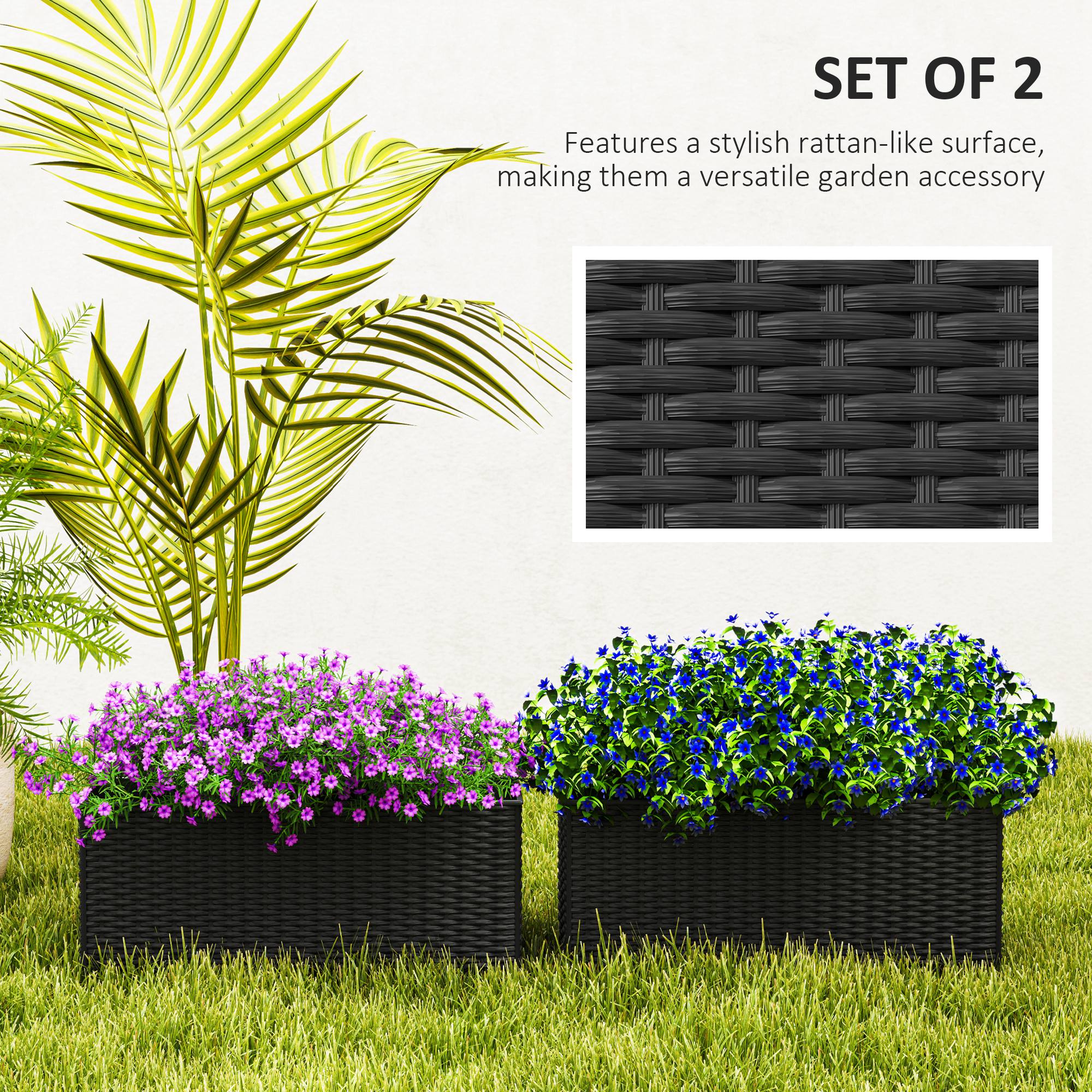 rattan outdoor plant pots Outsunny Rattan Look Self-Watering Railing Planter Box Set
