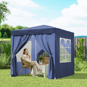 6.6'x6.6' Pop Up Canopy Tent with Sidewalls, Instant Sun Shelter Camping Gazebo with Carry Bag, for Outdoor, Garden, Patio, Blue