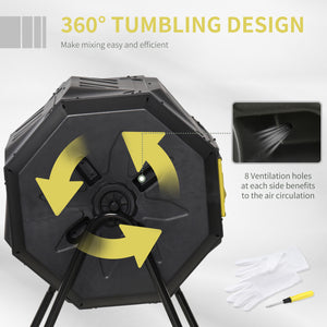 Outsunny Tumbling Compost Bin Outdoor 360° Dual Chamber Rotating Composter 43 Gallon, Yellow